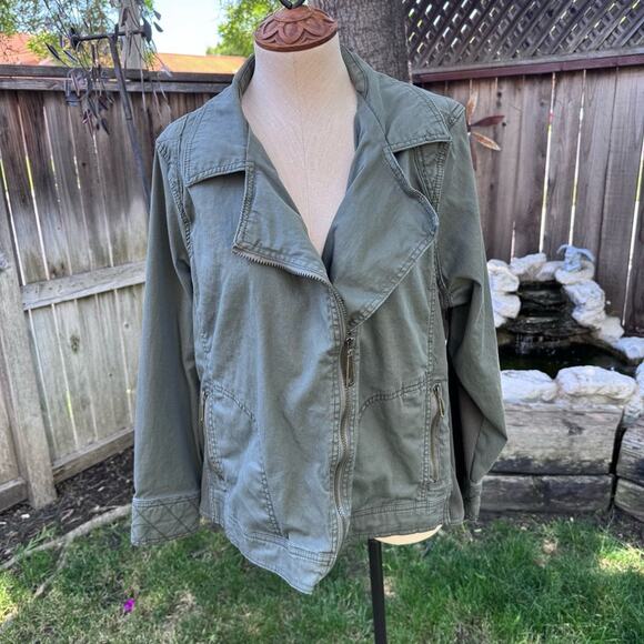 oSo Casuals Army Green Cotton Twill Moto Women's Size Jacket 1X - Picture 1 of 11